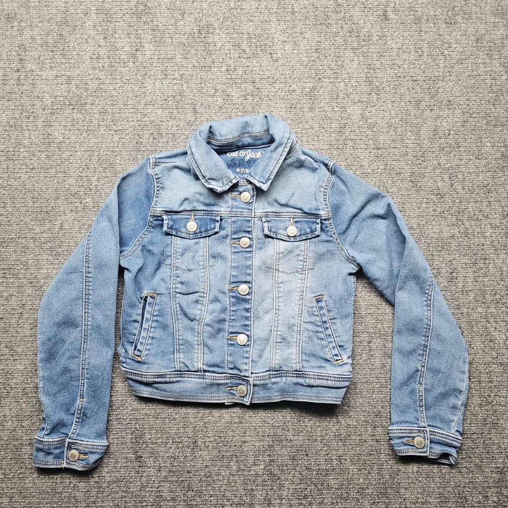 Cat & Jack Girls Medium Wash Denim Trucker Jacket Size M 7/8 Stretch Blue